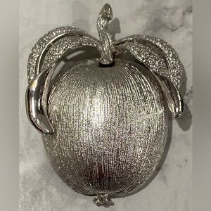 Vintage Sarah Cov Textured Silver Tone Apple Pin Brooch